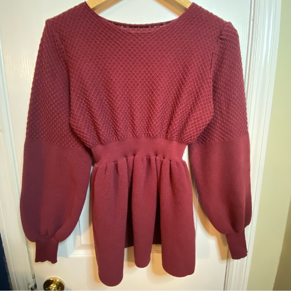 Balloon Sleeves Sweater Women’s sz.M Cinched Waist Textured Knit Y2K inspired